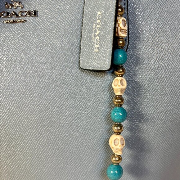 Coach City Zip Tote in Light Blue (Azure) with Scarf and Charm - Picture 2 of 10